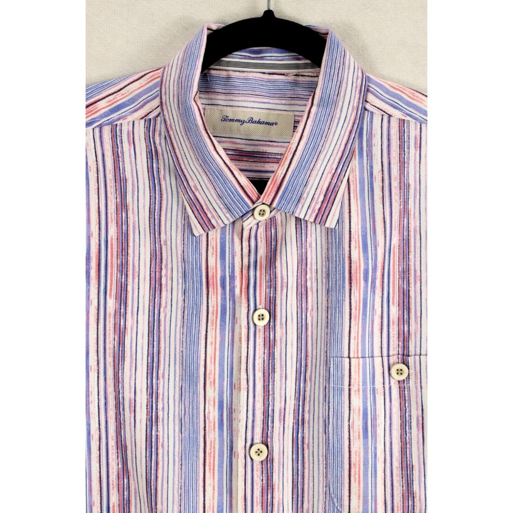 Tommy Bahama ISLAND ZONE Shirt Mens Large Silk Blend Striped - Picture 4 of 16